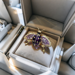 YC049-18K Gold Beetle Brooch+Red Brushed Box