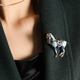 Oil Blue Horse Brooch With Diamond-Studded Lapel Pin