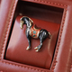 Oil Blue Horse Brooch With Diamond-Studded Lapel Pin