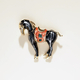 Oil Blue Horse Brooch With Diamond-Studded Lapel Pin