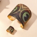 Pfauenfeder-Retro-Ethno-Pfauenfeder-Armband und offener Ring, Set