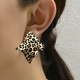 Square Twisted Pleated Metal Stud Earrings With Leopard Print
