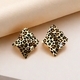 Square Twisted Pleated Metal Stud Earrings With Leopard Print