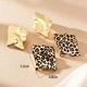 Square Twisted Pleated Metal Stud Earrings With Leopard Print