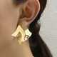 Square Twisted Pleated Metal Stud Earrings With Leopard Print