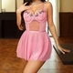Rosa rosa Schmetterling-Mesh-transparentes Taillen-Cami-Babydoll-Kleid