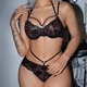 Black Black Lace Sheer Cutout Lace-Up Bra And Panty Set