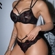 Black Black Lace Sheer Cutout Lace-Up Bra And Panty Set