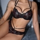 Black Black Lace Sheer Cutout Lace-Up Bra And Panty Set