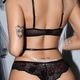 Black Black Lace Sheer Cutout Lace-Up Bra And Panty Set
