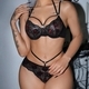 Black Black Lace Sheer Cutout Lace-Up Bra And Panty Set