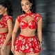Red Steel Ring Bra Dragon Pattern Short Skirt Lingerie Set