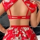 Red Steel Ring Bra Dragon Pattern Short Skirt Lingerie Set