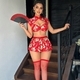 Red Steel Ring Bra Dragon Pattern Short Skirt Lingerie Set