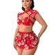 Red Steel Ring Bra Dragon Pattern Short Skirt Lingerie Set