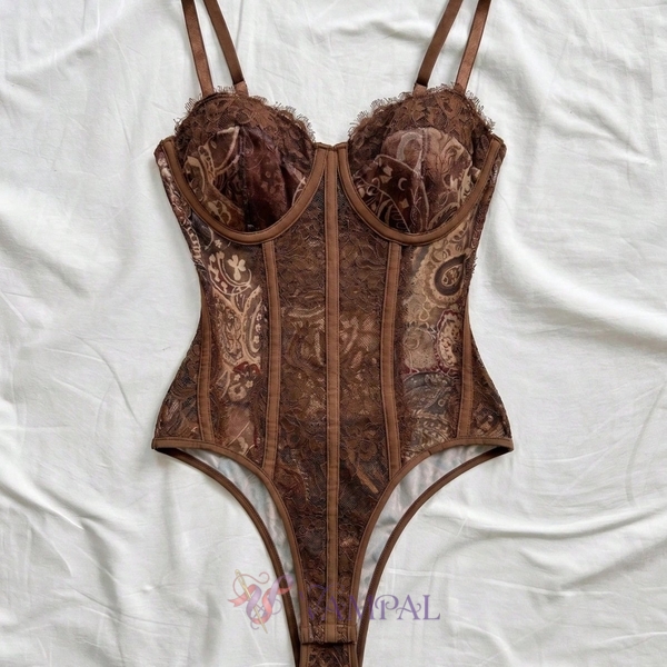 Brown Lace Corset Bodysuit