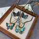 Vintage Gold-Plated Butterfly Necklace And S925 Earrings Set
