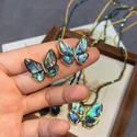 Vintage Gold-Plated Butterfly Necklace And S925 Earrings Set