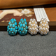 Turquoise Bean Earrings Gold-Plated S925 French Style
