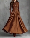 Französisches Vintage-Kleid aus Wildlederimitat mit Spitzenbesatz