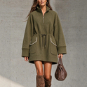 Women's Long Sleeve Half-Zip Drawstring Casual Dress
