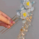 U-Shaped Glass Peony Flower Hairpin Chinese Style Updo Hair Fork