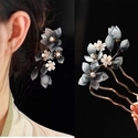 U-Shaped Glass Peony Flower Hairpin Chinese Style Updo Hair Fork