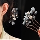 U-Shaped Glass Peony Flower Hairpin Chinese Style Updo Hair Fork