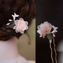 U-Shaped Glass Peony Flower Hairpin Chinese Style Updo Hair Fork