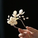 U-Shaped Glass Peony Flower Hairpin Chinese Style Updo Hair Fork