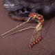 U-Shaped Glass Peony Flower Hairpin Chinese Style Updo Hair Fork