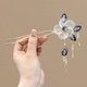 U-Shaped Glass Peony Flower Hairpin Chinese Style Updo Hair Fork