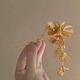 U-Shaped Glass Peony Flower Hairpin Chinese Style Updo Hair Fork