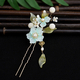 U-Shaped Glass Peony Flower Hairpin Chinese Style Updo Hair Fork
