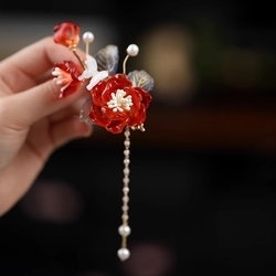 Carmine Tassel Hair Clip Small