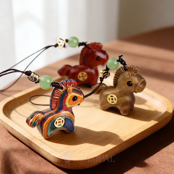 Solid Wood Chinese Zodiac Horse Keychain Pendant