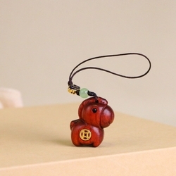 Money Comes On Horse Phone Charm Red Sandalwood
