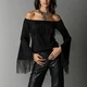 Women's Off-Shoulder Faux Suede Bell Sleeve Fringe Top