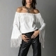 Women's Off-Shoulder Faux Suede Bell Sleeve Fringe Top