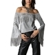 Women's Off-Shoulder Faux Suede Bell Sleeve Fringe Top