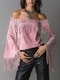 Women's Off-Shoulder Faux Suede Bell Sleeve Fringe Top