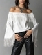Women's Off-Shoulder Faux Suede Bell Sleeve Fringe Top