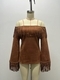 Women's Off-Shoulder Faux Suede Bell Sleeve Fringe Top