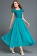 A-Linien-Maxikleid mit Cap-Ärmeln, Spitzenoberteil und Chiffon