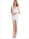 Ärmelloses Maxikleid mit V-Ausschnitt, Spitze, Frontschlitz und Criss-Cross-Rücken