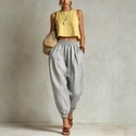 Cotton Linen Harem Pants For Women Elastic Waist Tapered Ankle