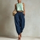 Cotton Linen Harem Pants For Women Elastic Waist Tapered Ankle