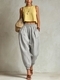 Cotton Linen Harem Pants For Women Elastic Waist Tapered Ankle