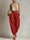 Cotton Linen Harem Pants For Women Elastic Waist Tapered Ankle