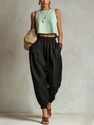 Cotton Linen Harem Pants For Women Elastic Waist Tapered Ankle